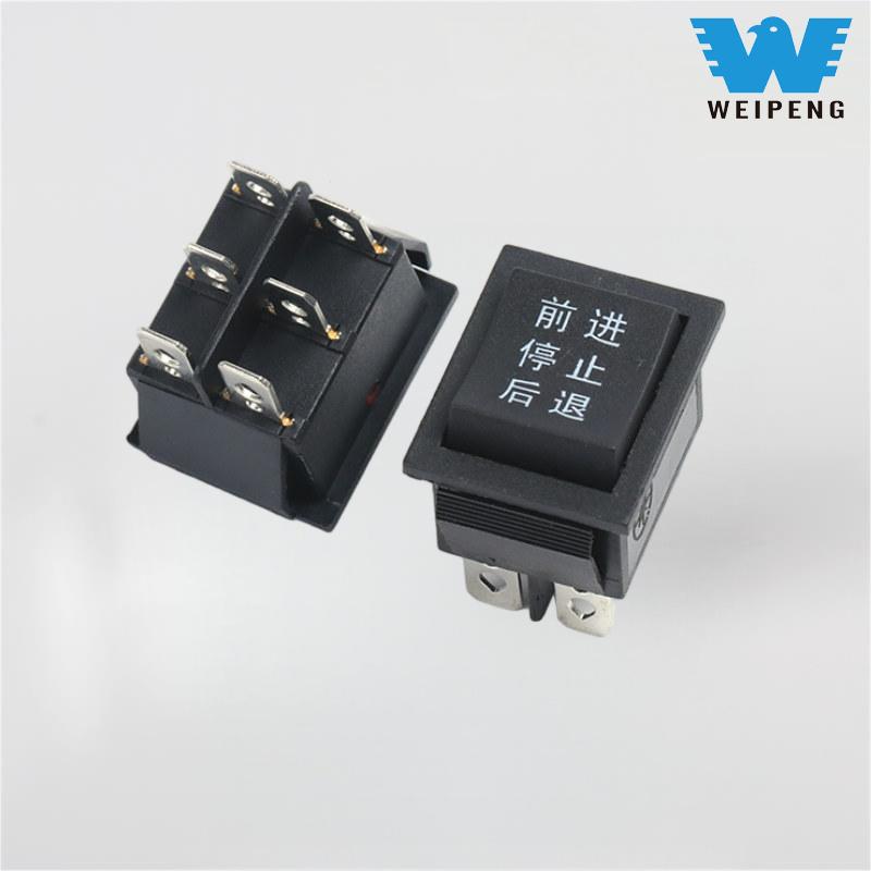 سوئیچ راکر 250 ولتی 16 آمپری 250 ولتی KCD4 مشکی 31*25 میلی متری 6 پین 3 موقعیت