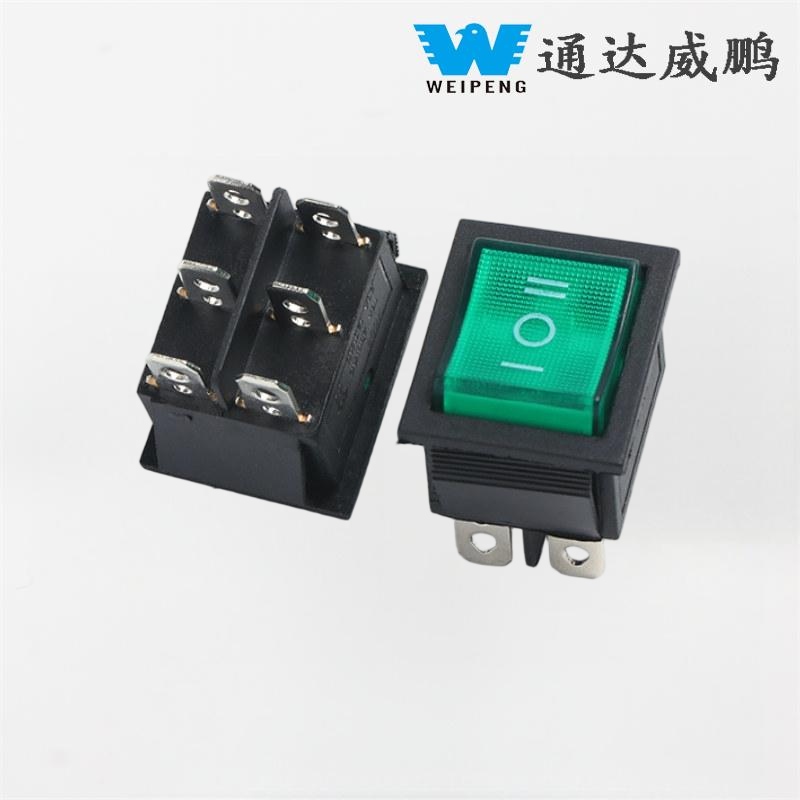 سوئیچ راکر 16 آمپری 250 ولتی LED سبز 6 پین/4 پین روشنایی KCD4