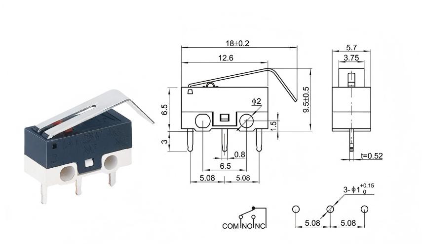 سوئیچ ماوس دستگیره خمیده DOT ​​نقره ای